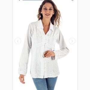 Novica womens small white Lilly of the Incas button front blouse was embroidered